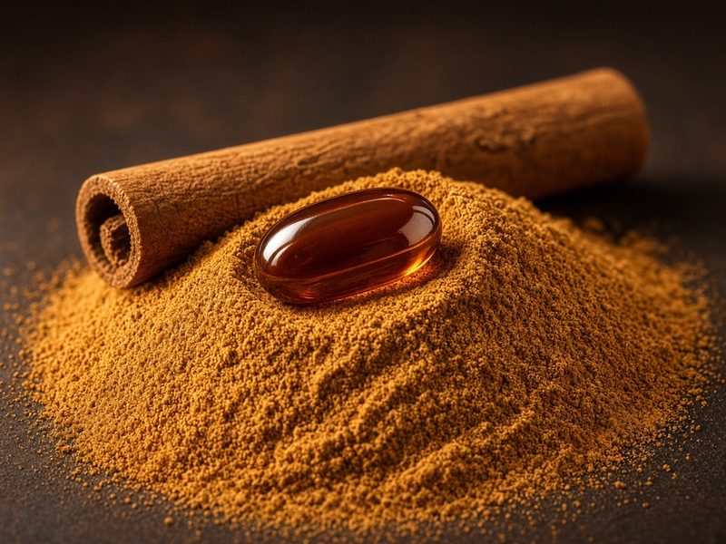 Softgel on ground Ceylon cinnamon